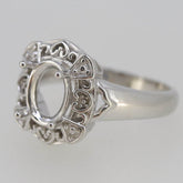 Vintage Style Sterling Silver Semi Mount Ring Setting Oval OV 9x7mm White Topaz - Syzjewelry